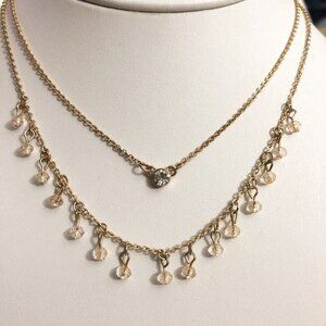 Dainty Gold Tone Layered Rhinestone Necklace